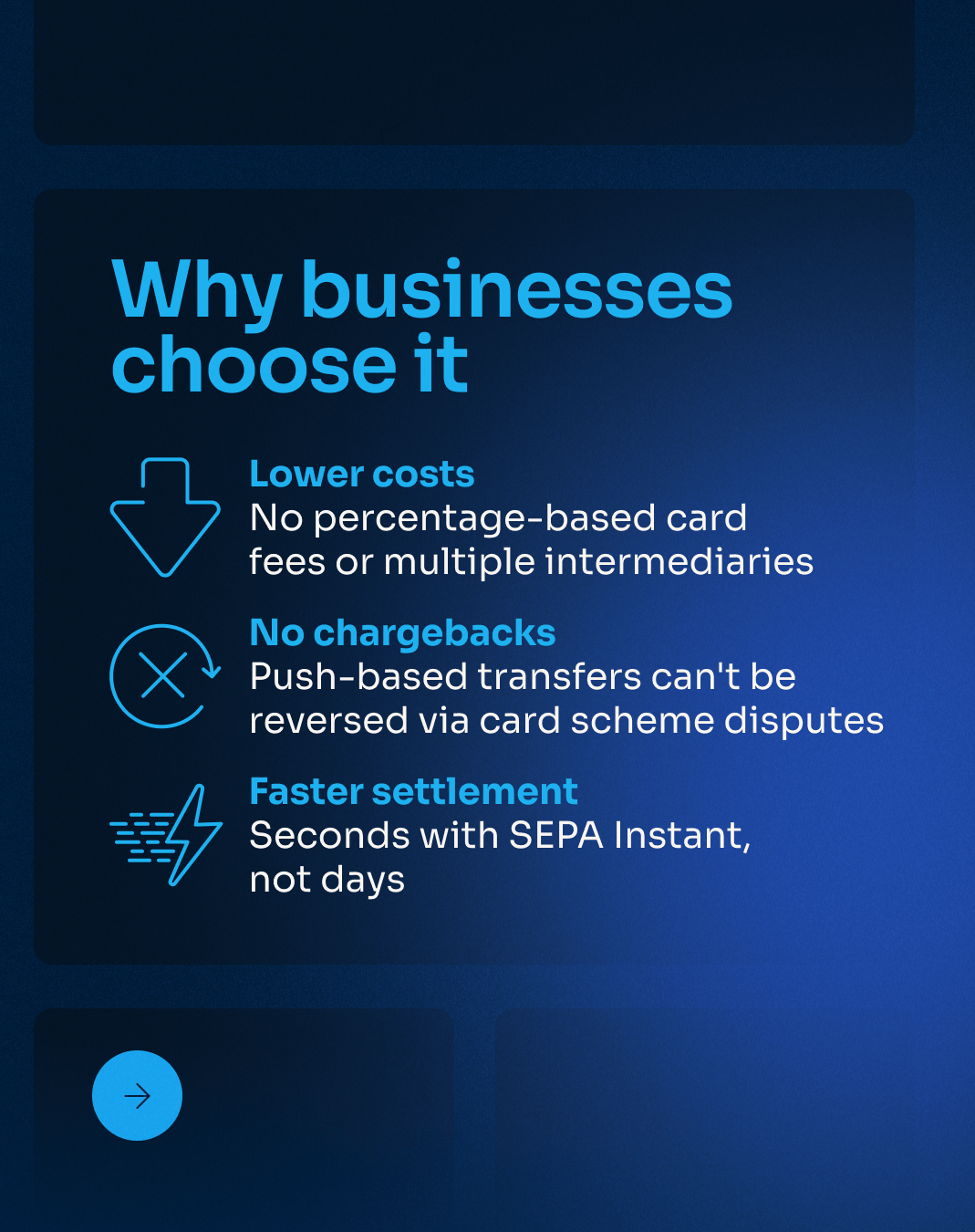 Slide explaining the benefits of pay by bank 